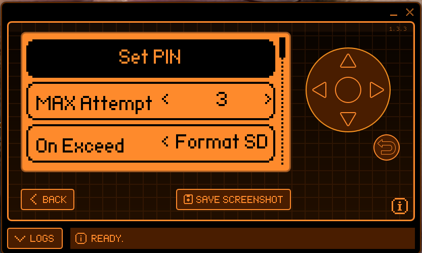 Set PIN menu with Max Attempts and On Exceed