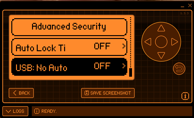 Advanced Security menu with Auto Lock and USB No Auto
