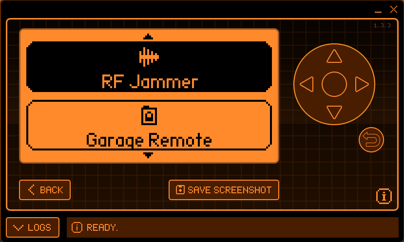 RF Jammer and Garage Remote menu