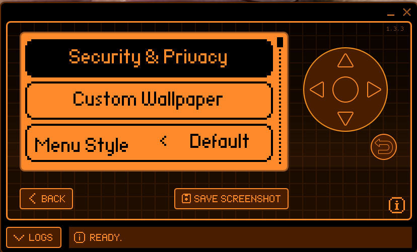 Security and Privacy menu with Custom Wallpaper and Menu Style